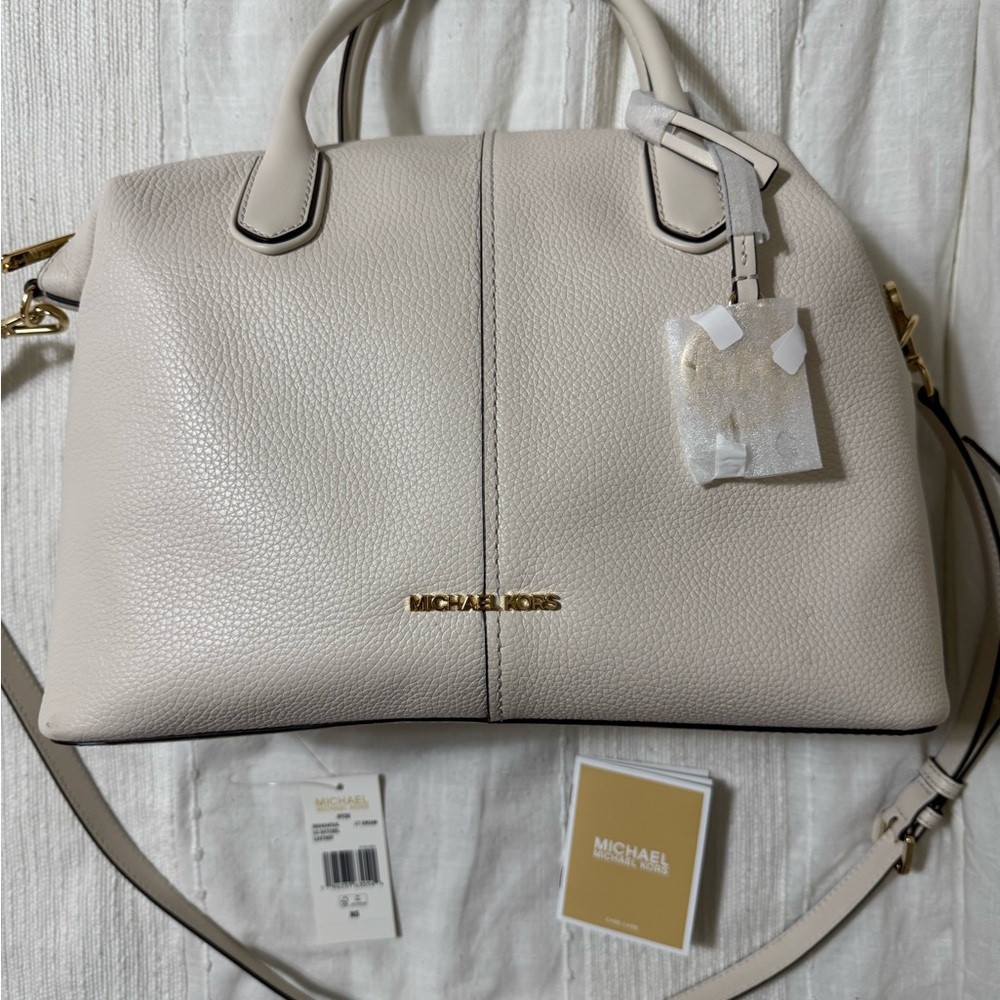 Michael Kors Cream Pebbled Leather Satchel with Detachable Strap